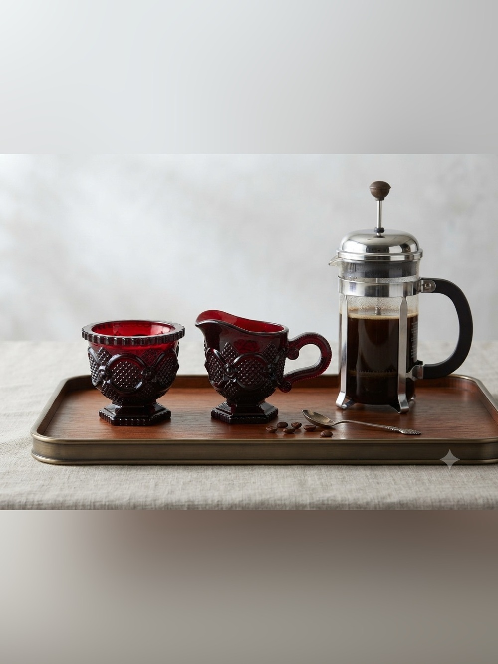 Vintage Avon 1876 Cape Cod Ruby Red Glass Creamer and Open Sugar Bowl.